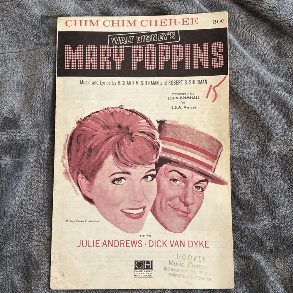1963 Chim Chim Cher-ee Mary Poppins Sheet Music Julie Andrews Dick Van Dyke